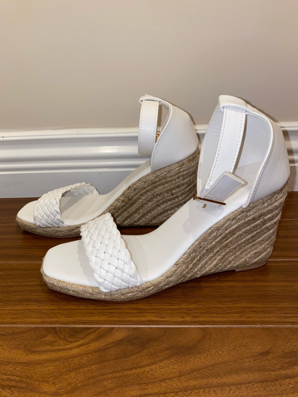 Ardene White Braided Ankle-Strap Espadrille Wedges - Picture 9 of 9
